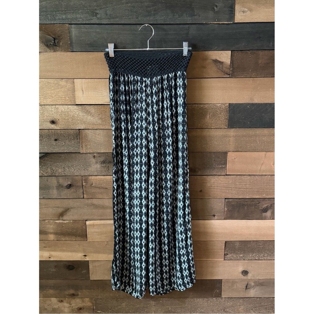 About A Girl Black White Boho Palazzo Pants Wide Leg Festival Pants